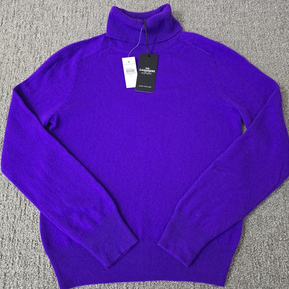 Ann Taylor NWT 100% Cashmere Turtleneck Sweater Purple Size S